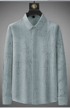 Men's Exclusive Grey Cotton Fabric Italian Crush Shirt