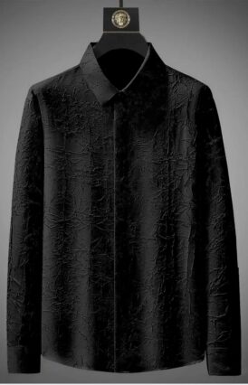Men's Exclusive Black Cotton Fabric Italian Crush Shirt