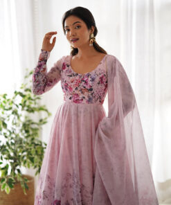 Beautiful Baby Pink Colour Flower Printed anarkali Suit
