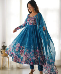 Designer Digital Printed Organza Wear Long Dress