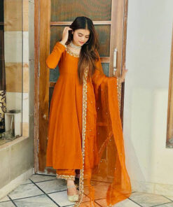 Orange Colour Faux Georgette Anarkali Suit