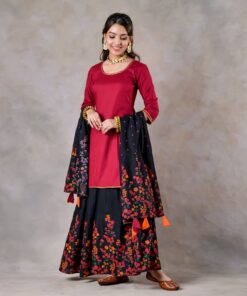 Maroon Black Palazzo Set for Women with Dupatta