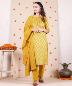Yellow Festive Kurta Set with Dupatta & Gota Work