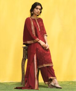 Maroon Bindi Kurta Set with Dupatta & Gota Work