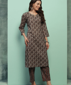 Cotton Printed Women's 2 PC Long Kurta Set - Black