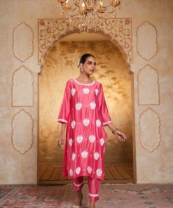 Chanderi  Solid Women's 2 PC Long Kurta Set - Dark Pink