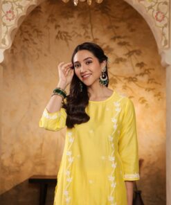 Chanderi  Solid Women's 2 PC Long Kurta Set - Yellow