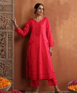 Jaam Silk  Solid Women's 2 PC Long Kurta Set - Pink