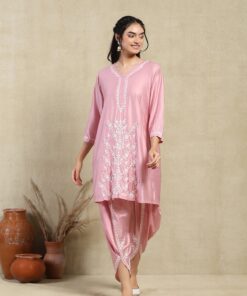 Chanderi  Solid Women's 2PC Dhoti Kurta Set -Pink