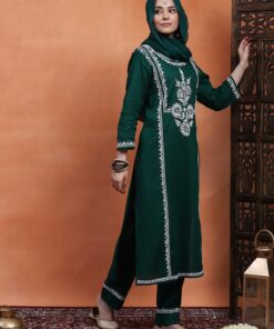 Cotton  Solid Women's 2PC Long Kurta Set  - Green