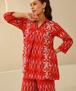 Cotton  Printed Women's 2 PC Co-ord Set - Red