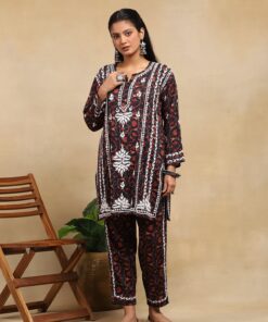Cotton  Printed Women's 2PC Short Kurta Set - Black