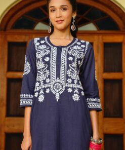 Soha  Cotton Straight Kurta Set - Navy Blue