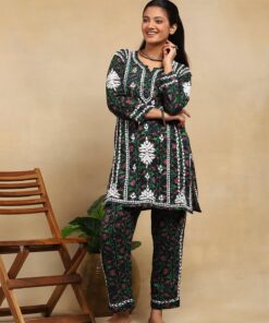 Cotton  Printed Women's 2PC Short Kurta Set - Dark Green