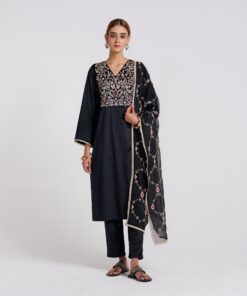 Black Embroidered Gulzaar Velvet Set with Dupatta
