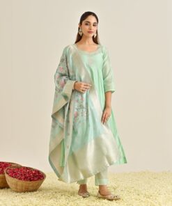 Mint Festive Anarkali Set with Brocade Dupatta