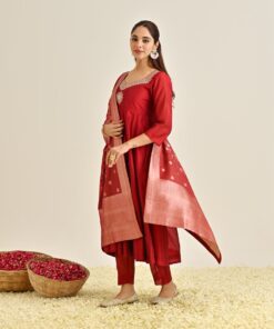 Red Festive Anarkali Set with Brocade Dupatta