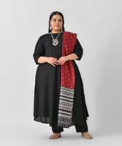 Black Flared Kurta Palazzo Set with Maroon Polka & Black Buta Dupatta - SOM