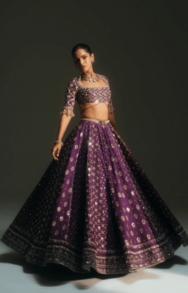 Royal Amethyst Embroidered Lehenga Set with Zari Detailing