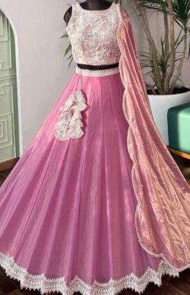 Dusty Rose Pink color Bids Embroidery work Lehenga Choli