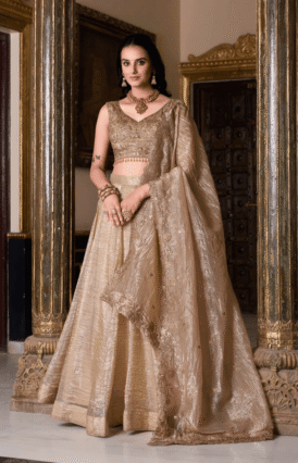 Gold Crush Fabric Lehenga Choli with Dupatta