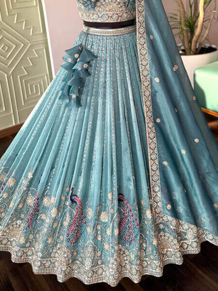 2E9F2A03-CD32-46D5-9601-4296D021D515 Sky blue color Bids Embroidery work Designer Lehenga Choli