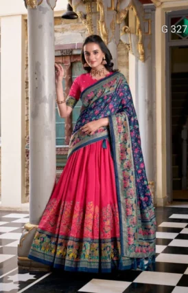 Tasar Silk Lehenga with Printed Foil & Gotta Patti Work