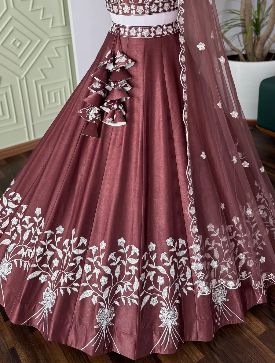 EF72353A-66DC-49C1-84D3-5AA4FAE3A87F Brown color Designer Sequence Embroidery work Lehenga choli