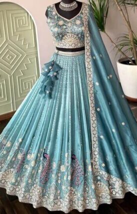 Sky blue color Bids Embroidery work Designer Lehenga Choli