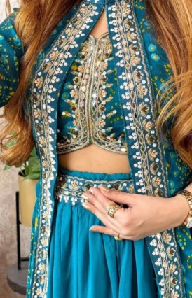 New Super Trending Party Wear Blue Shrug Lahenga